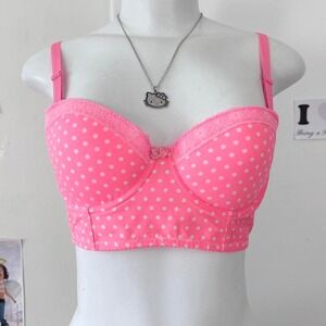 2K Polka Dot Longline Bra Top Hot Pink White Lace XS